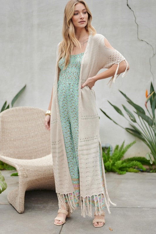 DAVI & DANI Long Summer Cardigan with Fringe