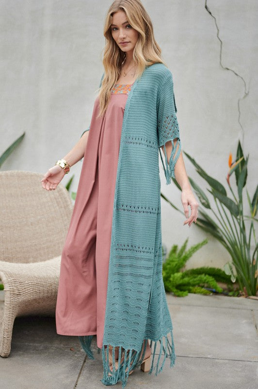 DAVI & DANI Long Summer Cardigan with Fringe