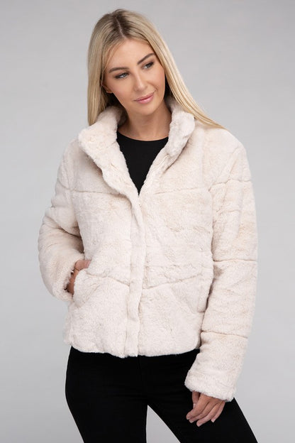 AMBIANCE APPAREL Fluffy Zip-Up Sweater Coat