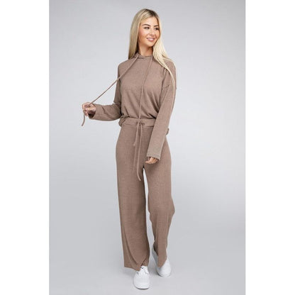 NUVI APPAREL Beige Textured Top and Pants Set