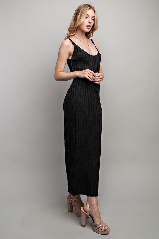 SWEET GENERIS U-Neckline Ribbed-Knit Maxi Dress