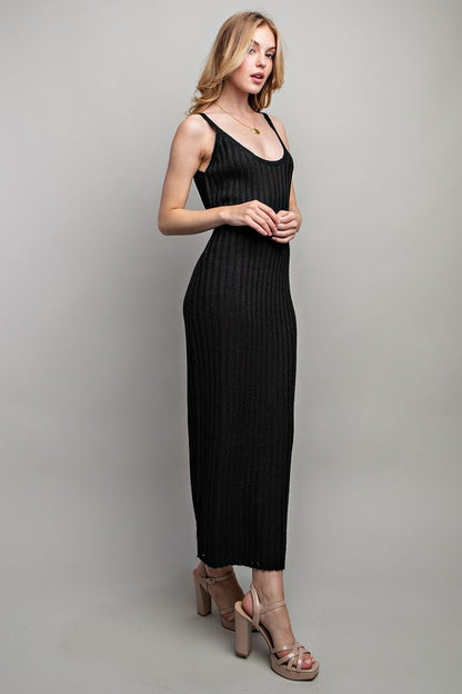 SWEET GENERIS U-Neckline Ribbed-Knit Maxi Dress