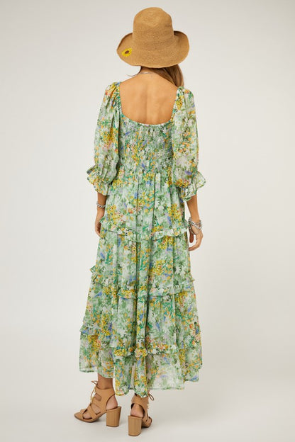 DAVI & DANI Floral Chiffon Midi Dress