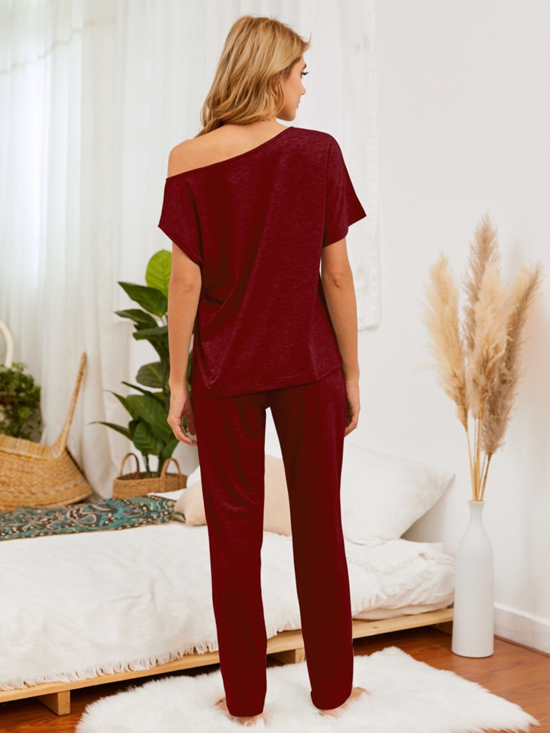 X.Y.M 2 Piece Boat Neck Top and Pants Lounge Set