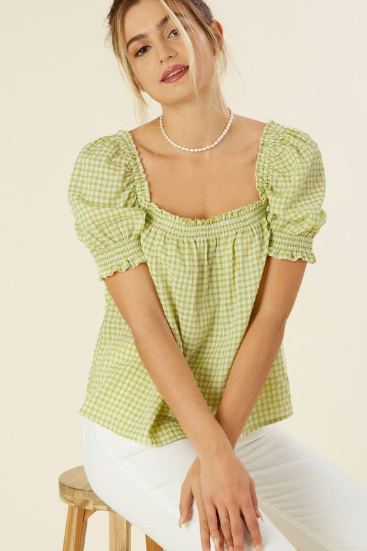 LILOU Elegant Smocked Casual Top with Puff Sleeve