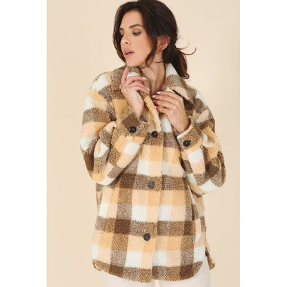 LILOU Plaid sherpa jacket with pockets