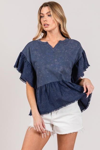 SAGE + FIG Ruffle Sleeve Washed Short Sleeve Top