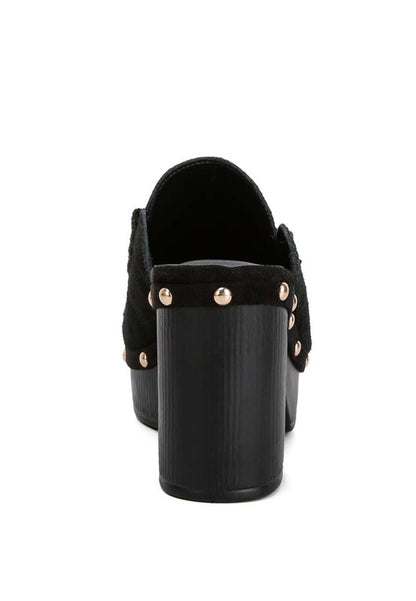 RAG & Co. Suede Platform Clogs with Stud Embellishment