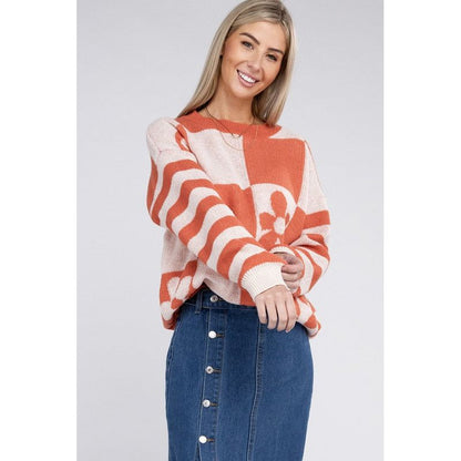 NUVI APPAREL Floral Pattern Drop Shoulder Sweater