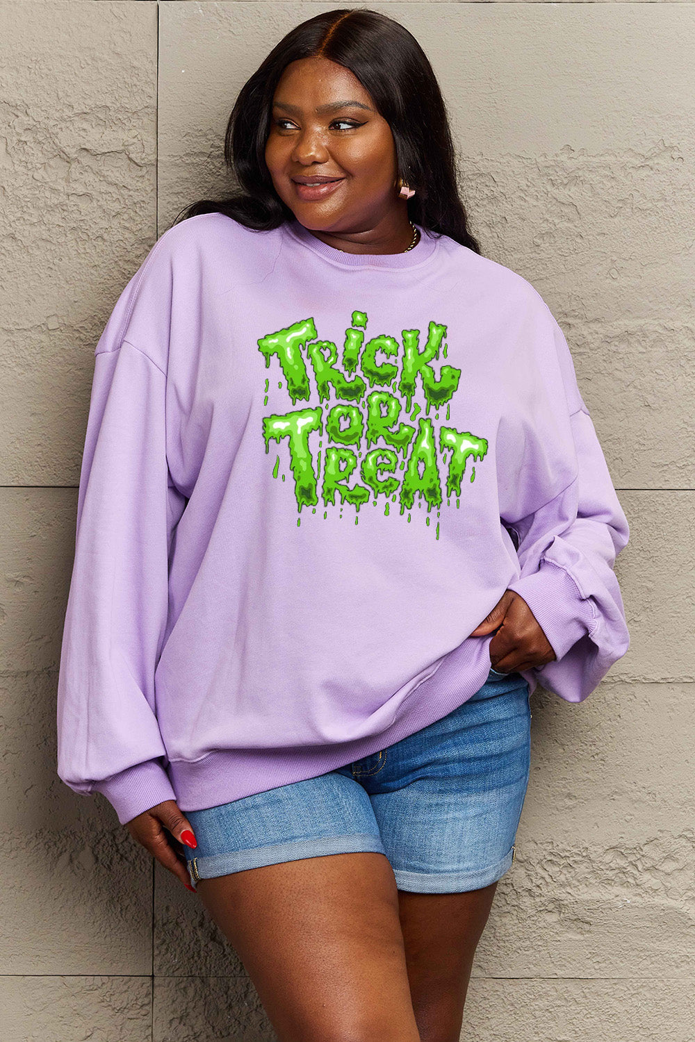 SIMPLY LOVE Full Size "TRICK OR TREAT" Graphic Sweatshirt