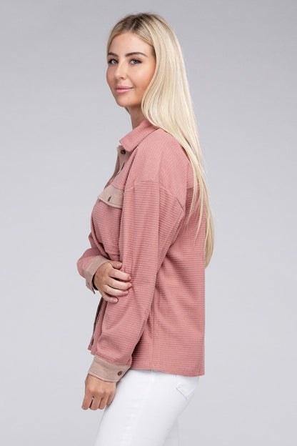 NUVI APPAREL Two-Tone Pink Flap Pocket Shacket