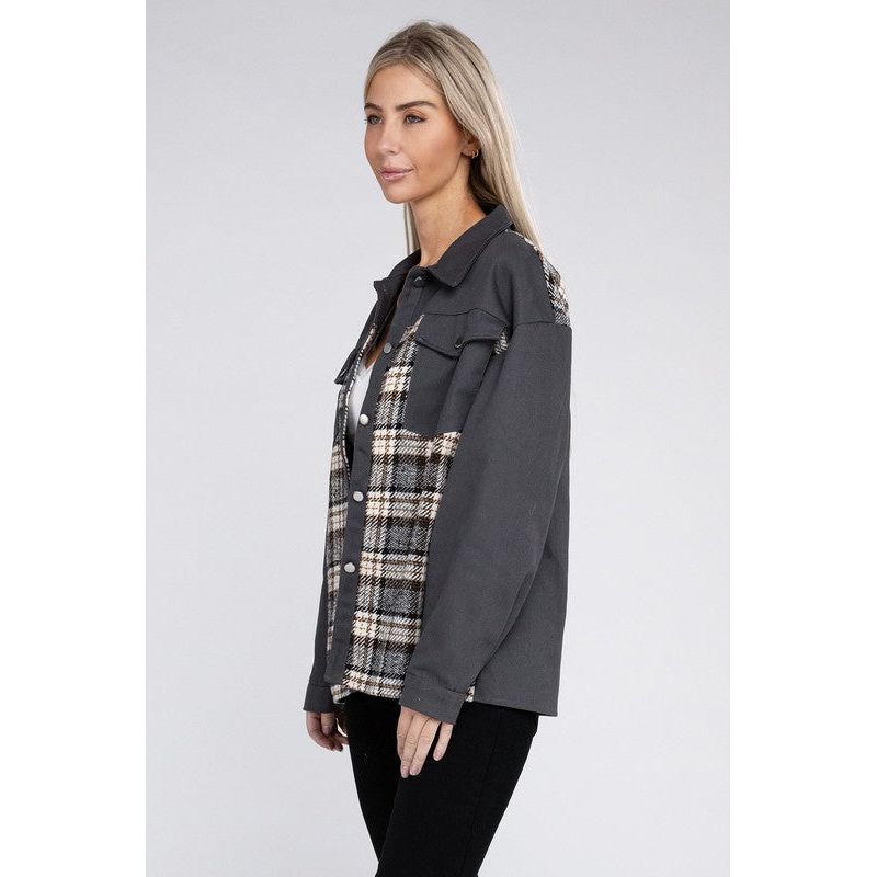 NUVI APPAREL Plaid Patchwork Pockets Jacket