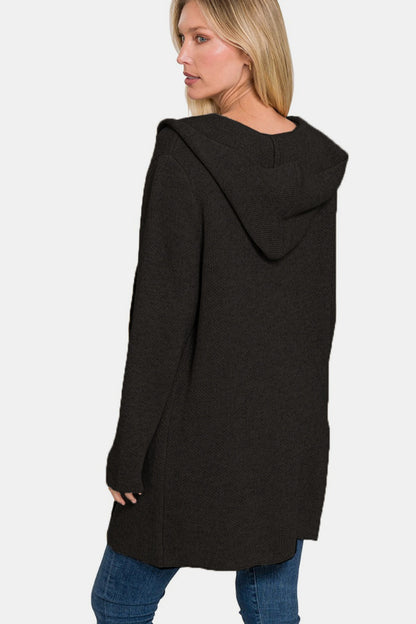 ZENANA Hooded Open Front Sweater Cardigan