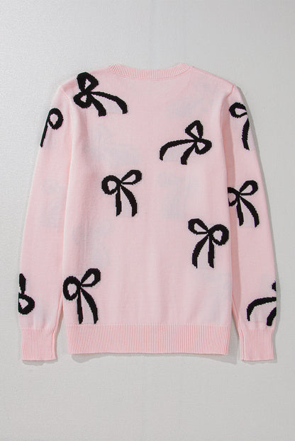 SYNZ Blush Pink Winter Sweater with Bow Pattern Bow