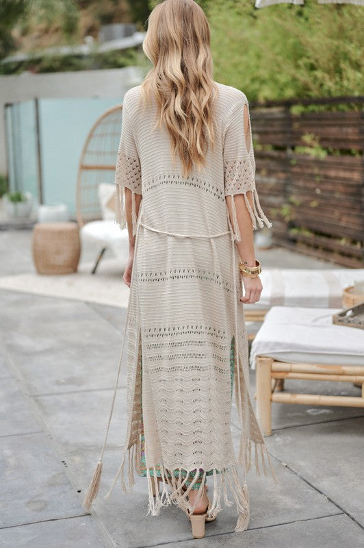 DAVI & DANI Long Summer Cardigan with Fringe