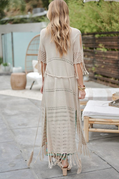 DAVI & DANI Long Summer Cardigan with Fringe