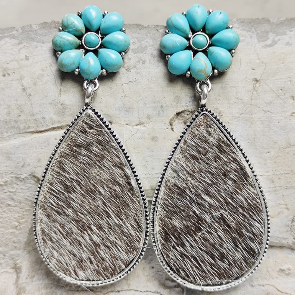 Turquoise Flower Teardrop Western Earrings