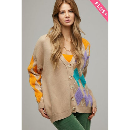 DAVI & DANI Plus V Neck Button Front Cardigan