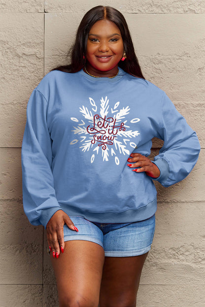 SIMPLY LOVE Full Size "LET IT SNOW" Long Sleeve Christmas Sweatshirt