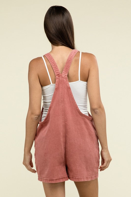 ZENANA Washed Knot Strap Romper