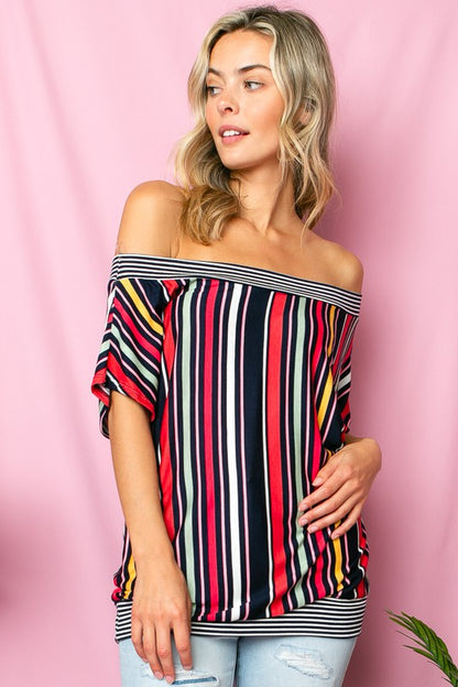 MULTI STRIPE OFF SHOULDER TOP