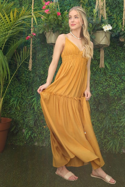 LILOU Casual Mustard Yellow Low Cut SL Tank Dress