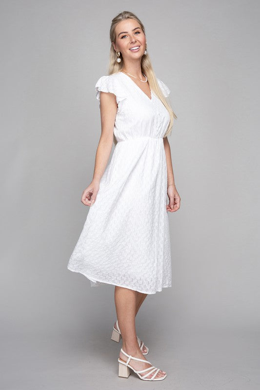 NUVI APPAREL V neck embroidered eyelet dress