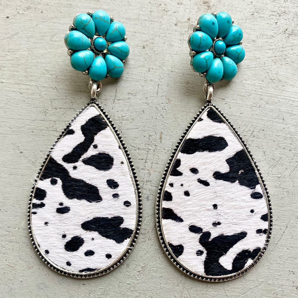 Turquoise Flower Teardrop Western Earrings