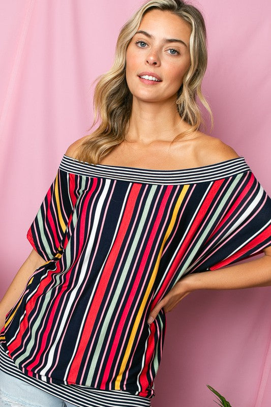 MULTI STRIPE OFF SHOULDER TOP