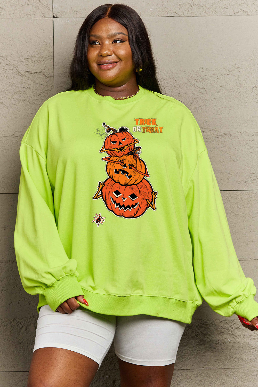 SIMPLY LOVE Full Size "TRICK OR TREAT" Graphic Sweatshirt