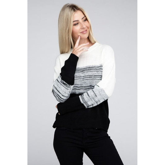 NUVI APPERAL Color Block Round Neck Sweater