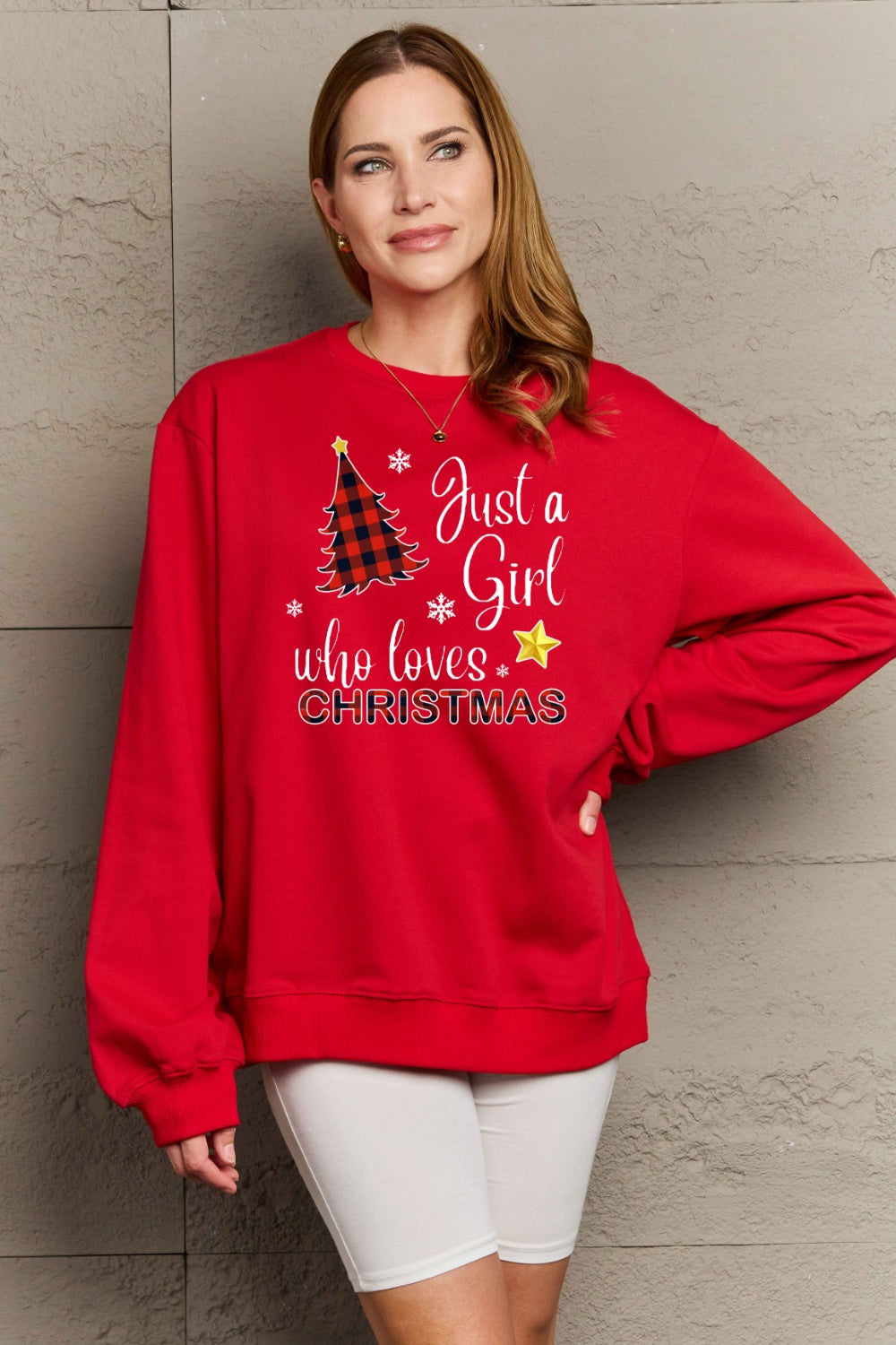 SIMPLY LOVE " Just a girl who loves Christmas" Full Size Graphic Sweatshirt