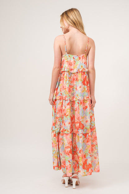 AND THE WHY Floral Ruffled Tiered Maxi Cami Dress