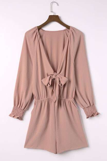 SYNZ Tied Flounce Sleeve Plunge Romper