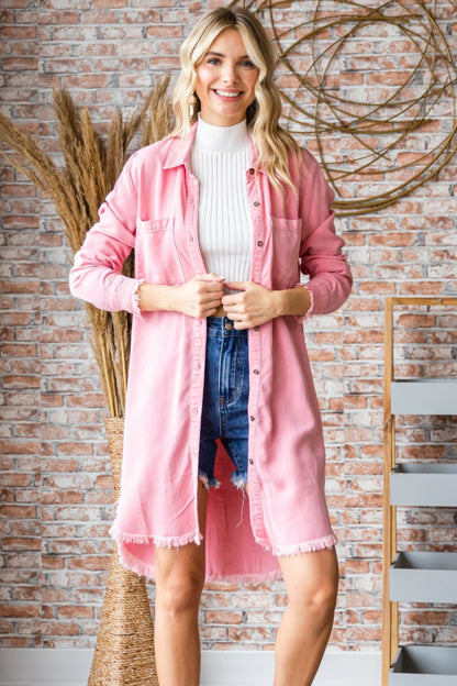 VEVERET Pink Button-Up Shirt Dress