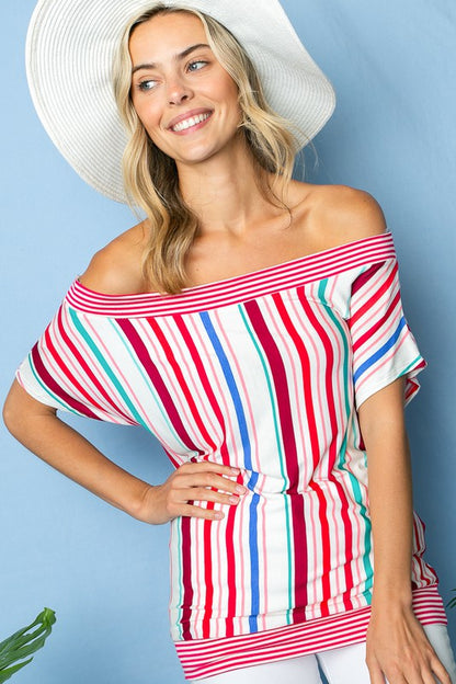 MULTI STRIPE OFF SHOULDER TOP