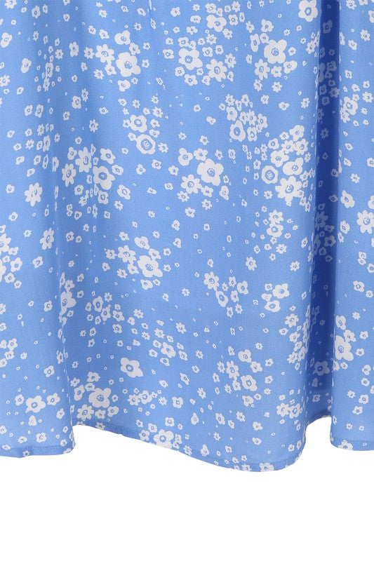 LILOU Light Blue Floral Puff Sleeve Dress