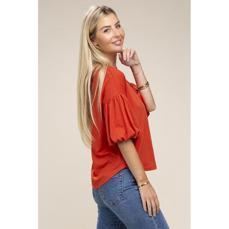 NUVI APPAREL Orange Bubble sleeve top