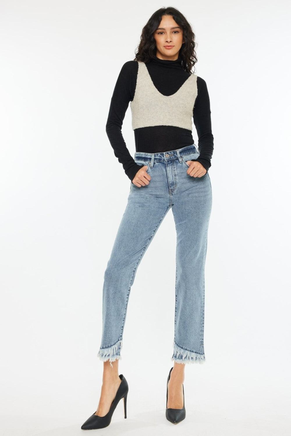 KANCAN Raw Hem High Rise Straight Jeans