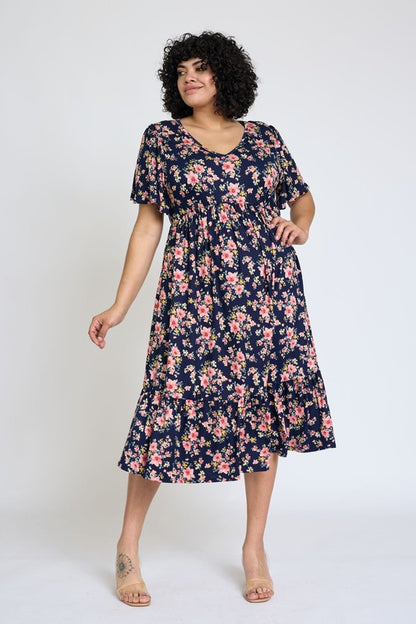 EG FASHION Floral Angel Sleeve Midi Dress