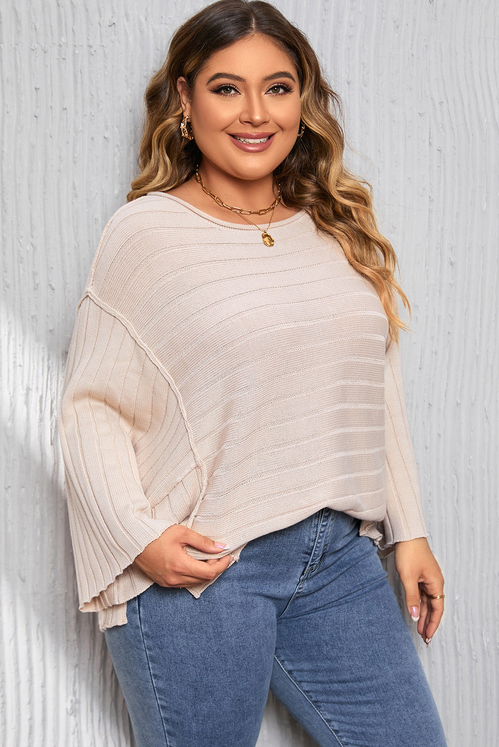 Plus Size Round Neck Exposed Seam T-Shirt