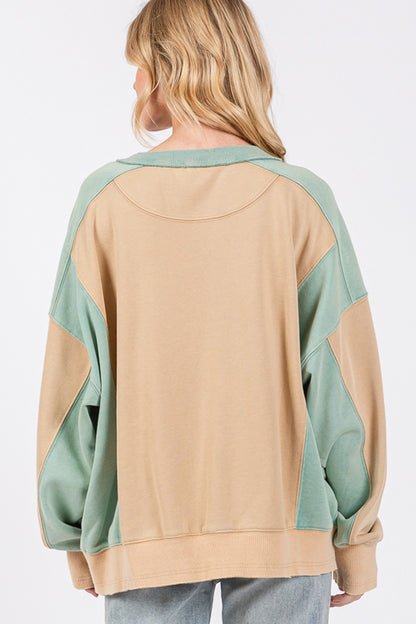 SAGE + FIG Boxy Color Block Round Neck Street Sweatshirt