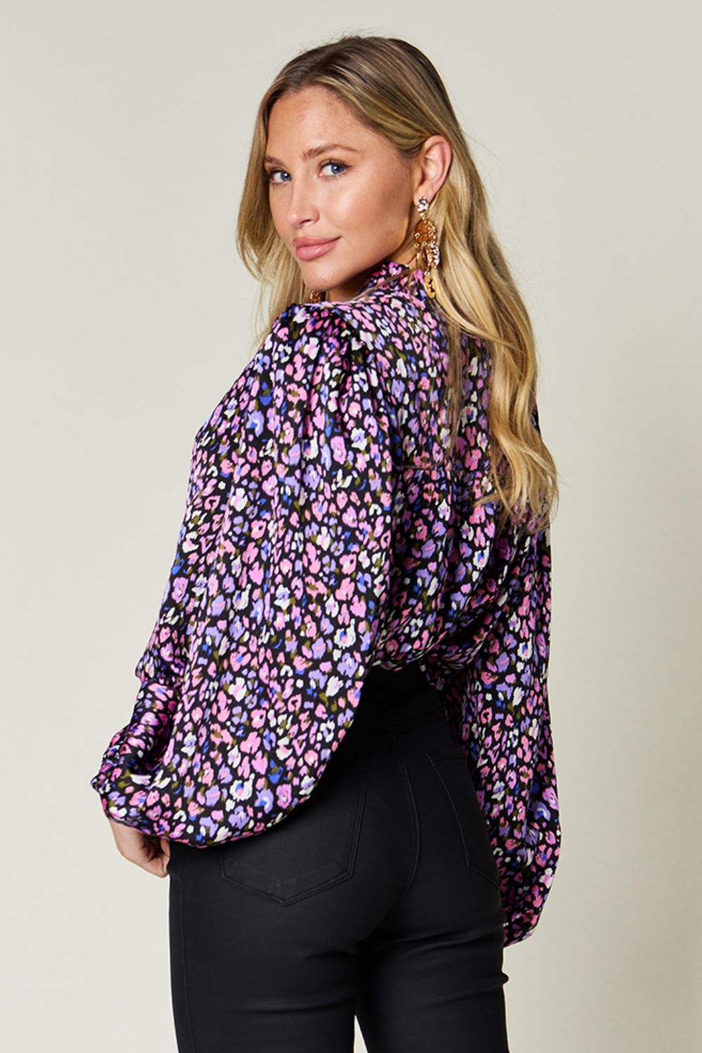 DOUBLE TAKE Full Size Printed Long Sleeve Blouse