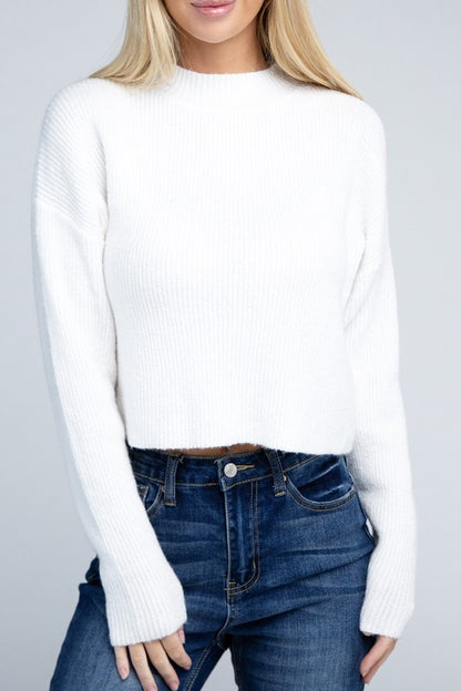 AMBIANCE APPAREL Mock Neck Cropped Pullover Knit Sweater