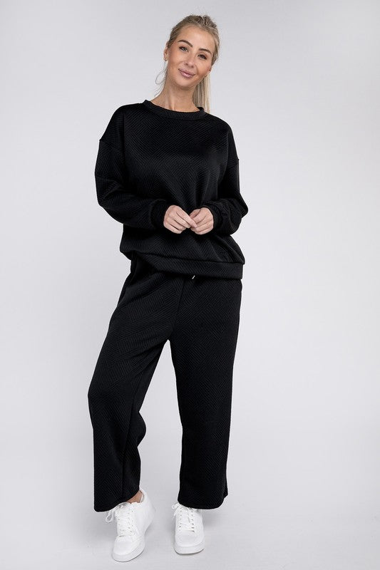 NUVI APPAREL Textured Fabric Top and Pants Casual Set