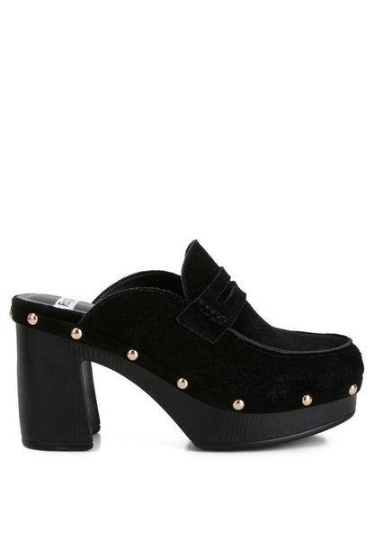 RAG & Co. Suede Platform Clogs with Stud Embellishment