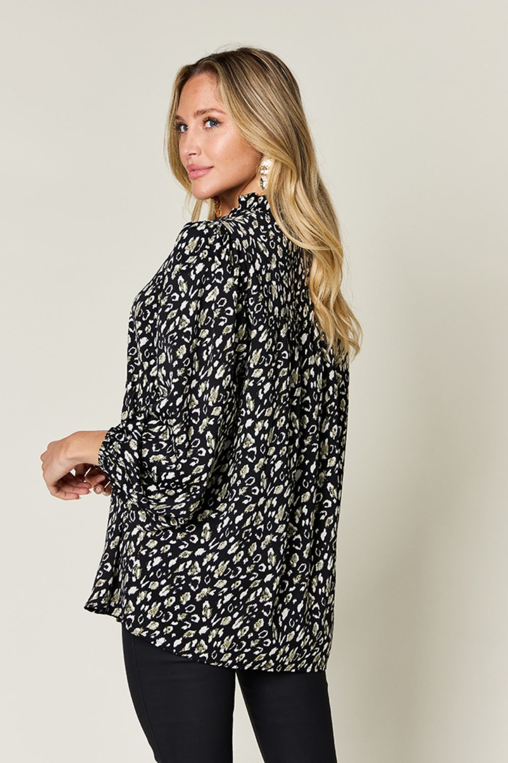 DOUBLE TAKE Full Size Leopard Long Sleeve Blouse