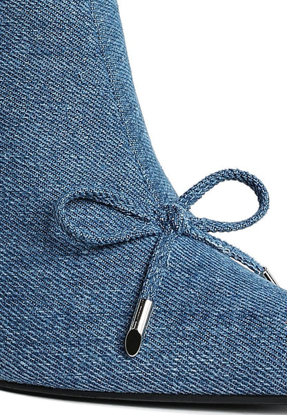 RAG & Co. Flapper Bow Detail Denim Ankle Boots