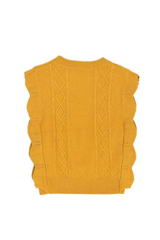 LILOU Mustard Ruffle Knit Sweater Vest