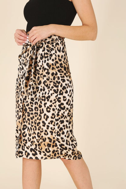 LILOU Satin leopard tie skirt